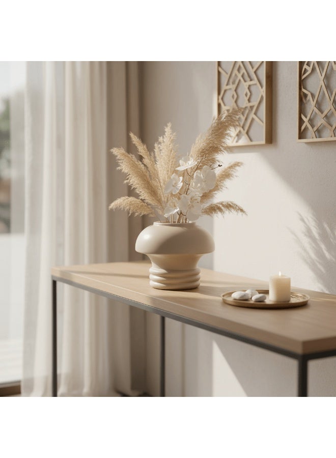 AKDC Mushroom-Inspired Ceramic Decorative Flower Vase – Beige Modern Sculptural Design, 12 × 14 cm - Image 2